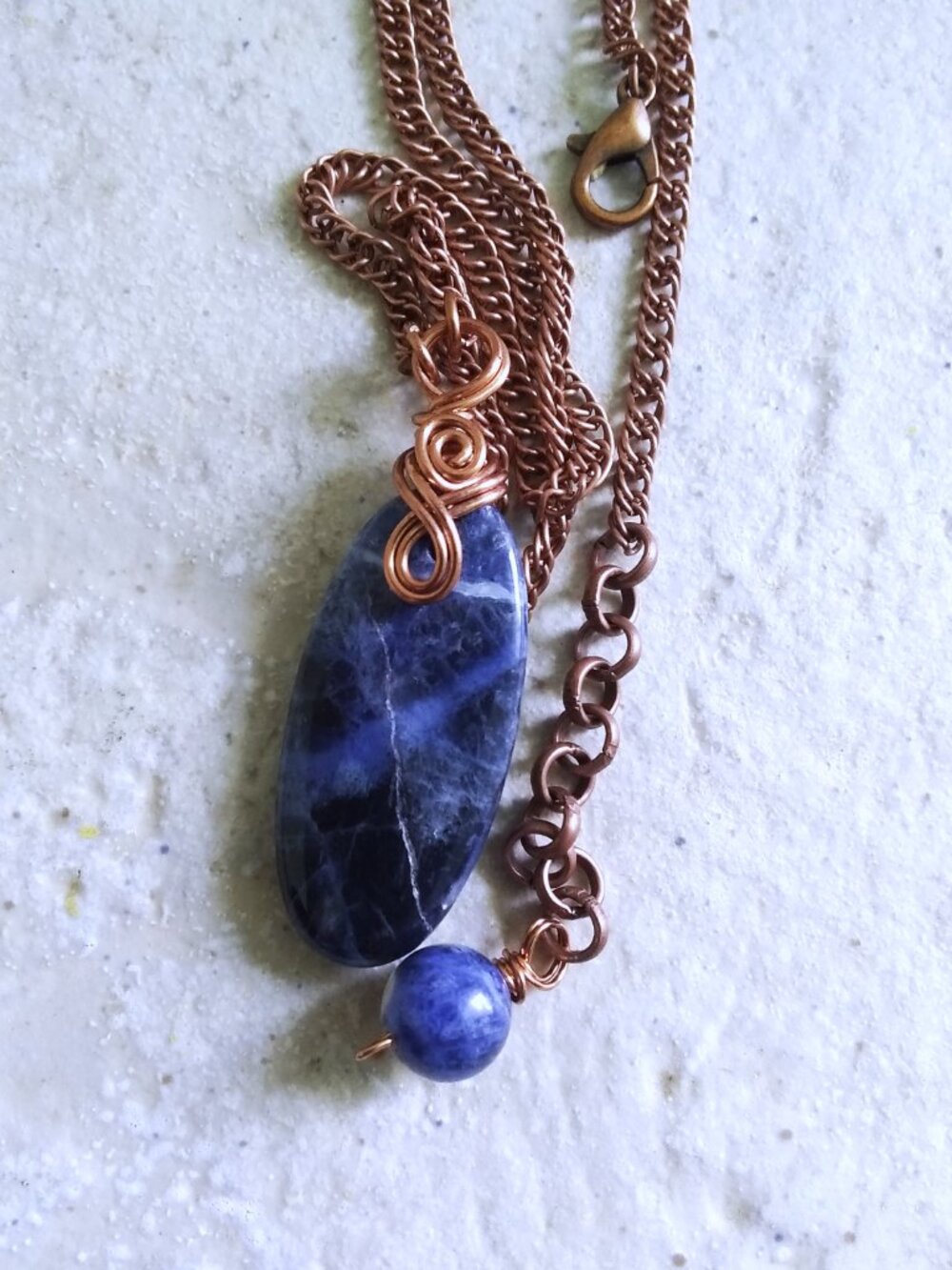 Wire Wrapped! Dark Blue Sodalite Pendant Necklace - Perfect for Denim + Jeans